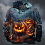 Dylan | Men's Halloween Pumpkin Print Hoodie, Relaxed-Fit Autumn Sweatshirt | Animated Apparel | Orange