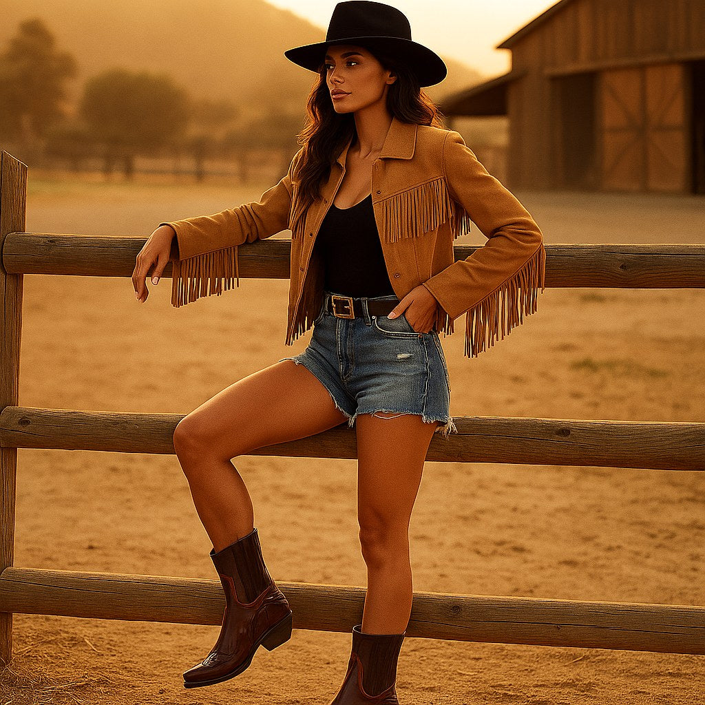 Edith | Women's Leather Cowboy Boots, Western Style Ankle Boots | Animated Apparel