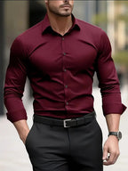 Edward | Men's Long-Sleeved Breathable Shirt, Slim-Fit Smart Shirt | Animated Apparel | Bordeaux