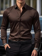 Edward | Men's Long-Sleeved Breathable Shirt, Slim-Fit Smart Shirt | Animated Apparel | Coffee