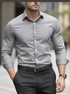 Edward | Men's Long-Sleeved Breathable Shirt, Slim-Fit Smart Shirt | Animated Apparel | Grey