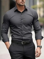 Edward | Men's Long-Sleeved Breathable Shirt, Slim-Fit Smart Shirt | Animated Apparel | Dark grey