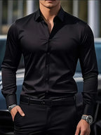 Edward | Men's Long-Sleeved Breathable Shirt, Slim-Fit Smart Shirt | Animated Apparel | Black