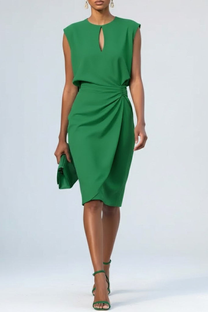 Elaina | Women's Ruched Midi Dress - Green