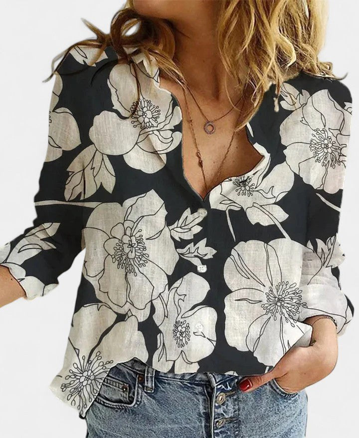Eleanor | Women's Classic Button-Down Blouse - Black