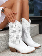 Eleanor | Women's Leather Cowboy Boots, Block Heel Ankle Boots | Animated Apparel