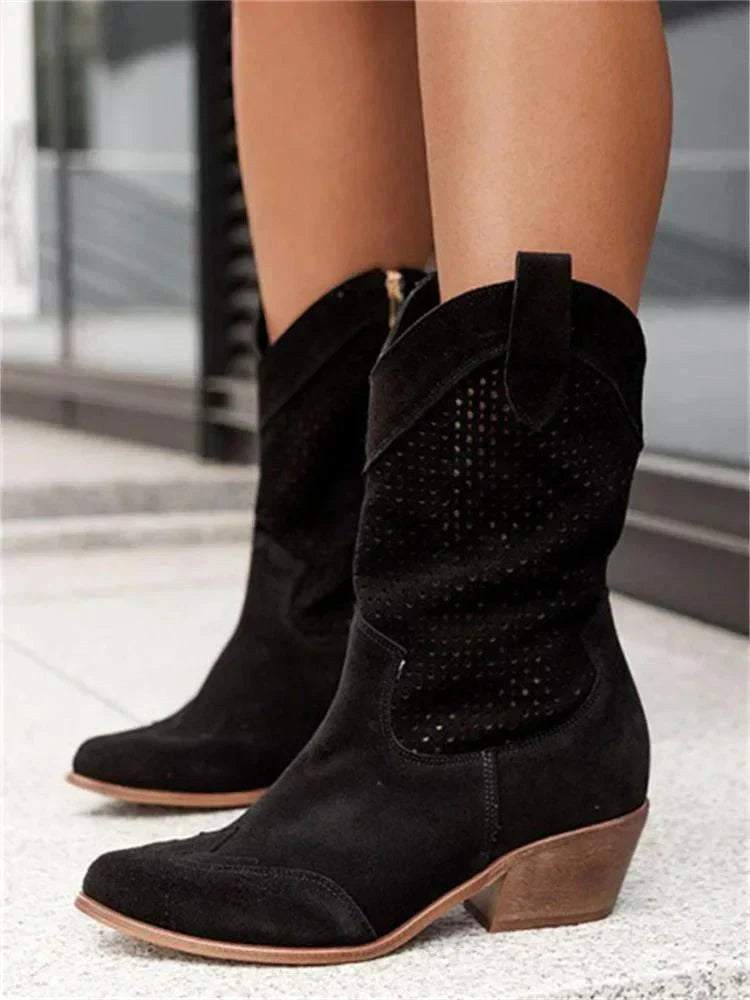 Eleanor | Women's Leather Cowboy Boots, Block Heel Ankle Boots | Animated Apparel