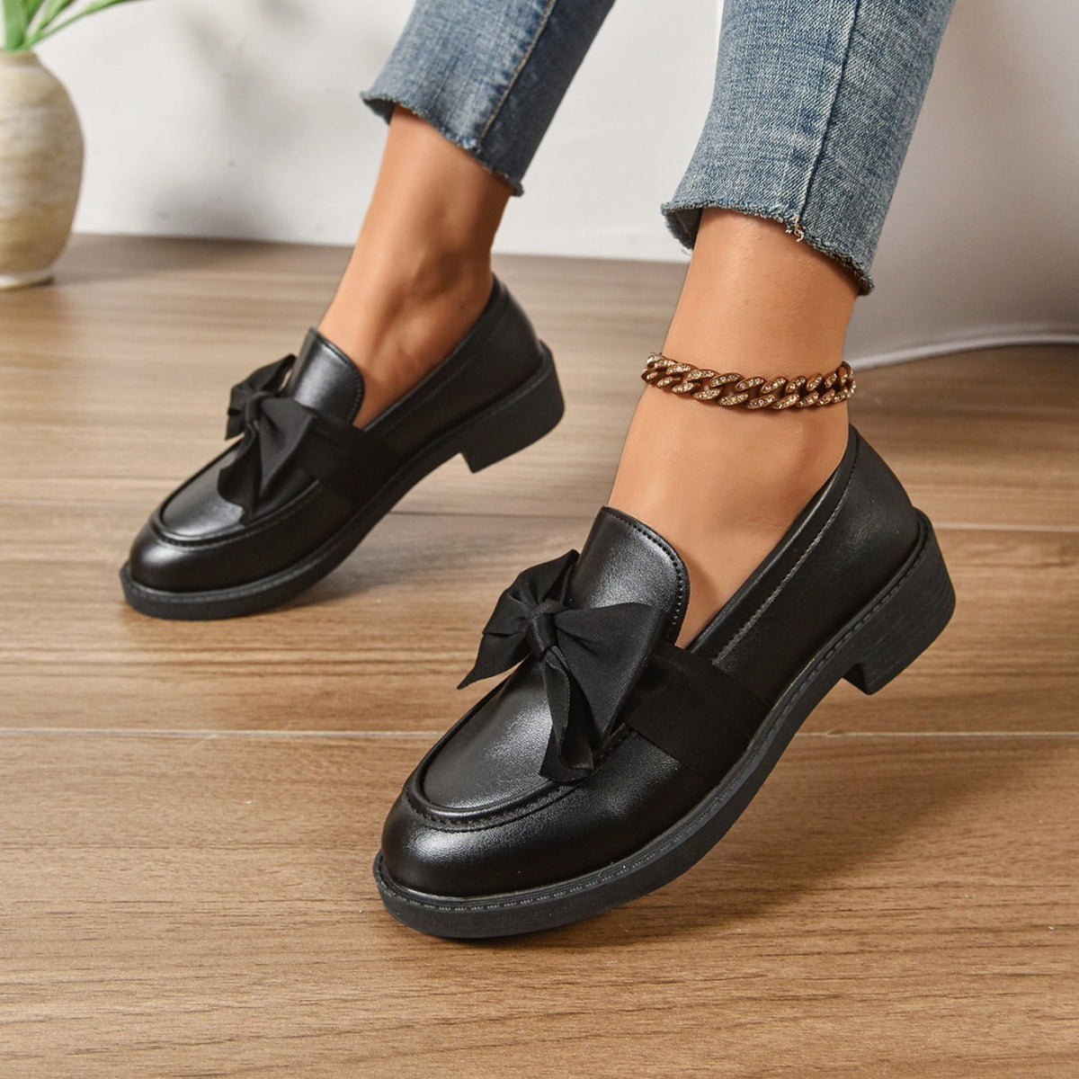 Ella | Women's Slip-On Shoes with Round Toe and Knot Detail, Platform Slip-On Shoes | Animated Apparel