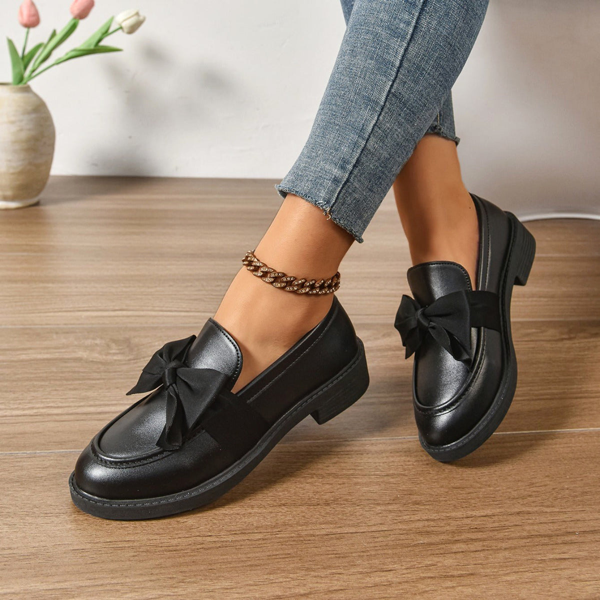 Ella | Women's Slip-On Shoes with Round Toe and Knot Detail, Platform Slip-On Shoes | Animated Apparel