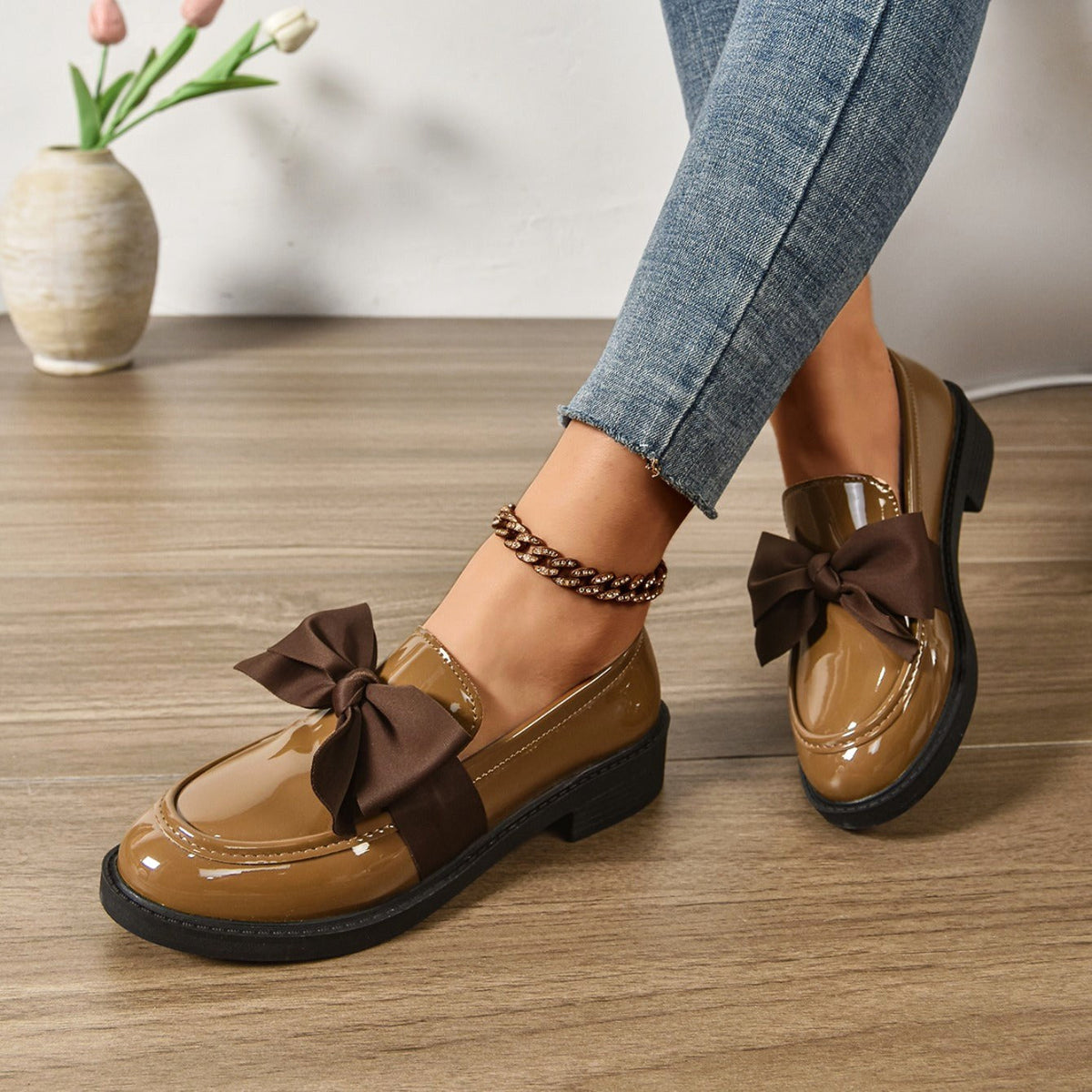 Ella | Women's Slip-On Shoes with Round Toe and Knot Detail, Platform Slip-On Shoes | Animated Apparel