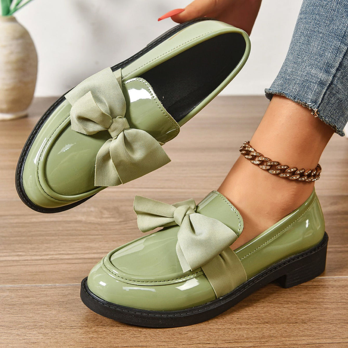 Ella | Women's Slip-On Shoes with Round Toe and Knot Detail, Platform Slip-On Shoes | Animated Apparel