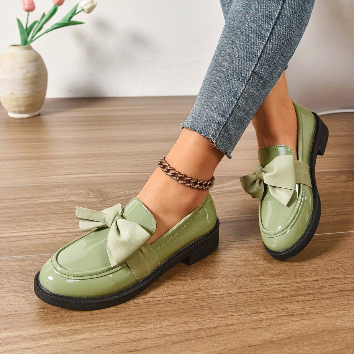 Ella | Women's Slip-On Shoes with Round Toe and Knot Detail, Platform Slip-On Shoes | Animated Apparel