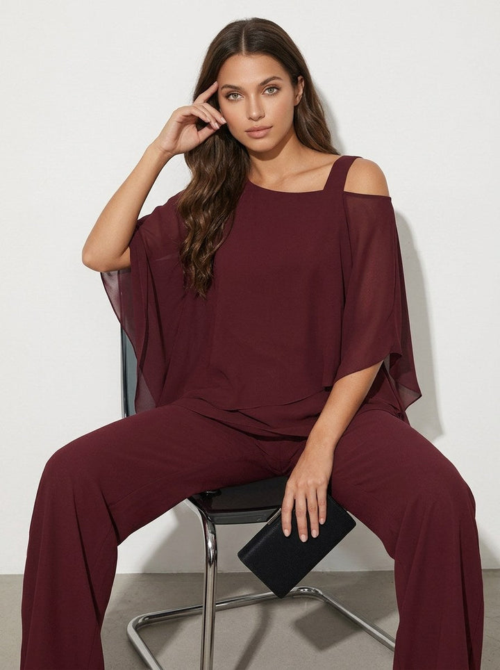 Elena | Women's Chiffon Two-Piece Set - Zwart