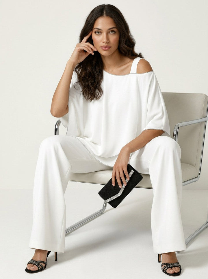 Elena | Women's Chiffon Two-Piece Set - Wit