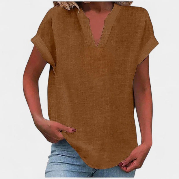 Eliana | Women's V-Neck Short Sleeve Blouse - Black