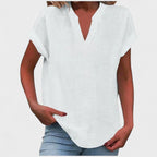 Eliana | Women's V-Neck Short Sleeve Blouse - White