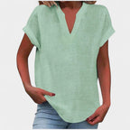 Eliana | Women's V-Neck Short Sleeve Blouse - Army Green