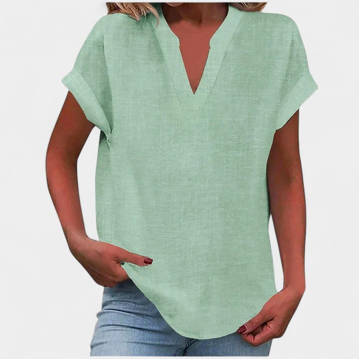 Eliana | Women's V-Neck Short Sleeve Blouse - Army Green