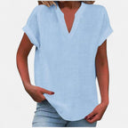 Eliana | Women's V-Neck Short Sleeve Blouse - Brown