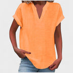 Eliana | Women's V-Neck Short Sleeve Blouse - Orange