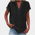 Eliana | Women's V-Neck Short Sleeve Blouse - Light Green
