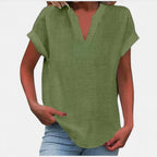Eliana | Women's V-Neck Short Sleeve Blouse - Navy Blue
