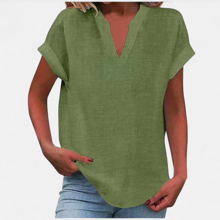 Eliana | Women's V-Neck Short Sleeve Blouse - Navy Blue