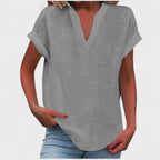 Eliana | Women's V-Neck Short Sleeve Blouse - Sky Blue