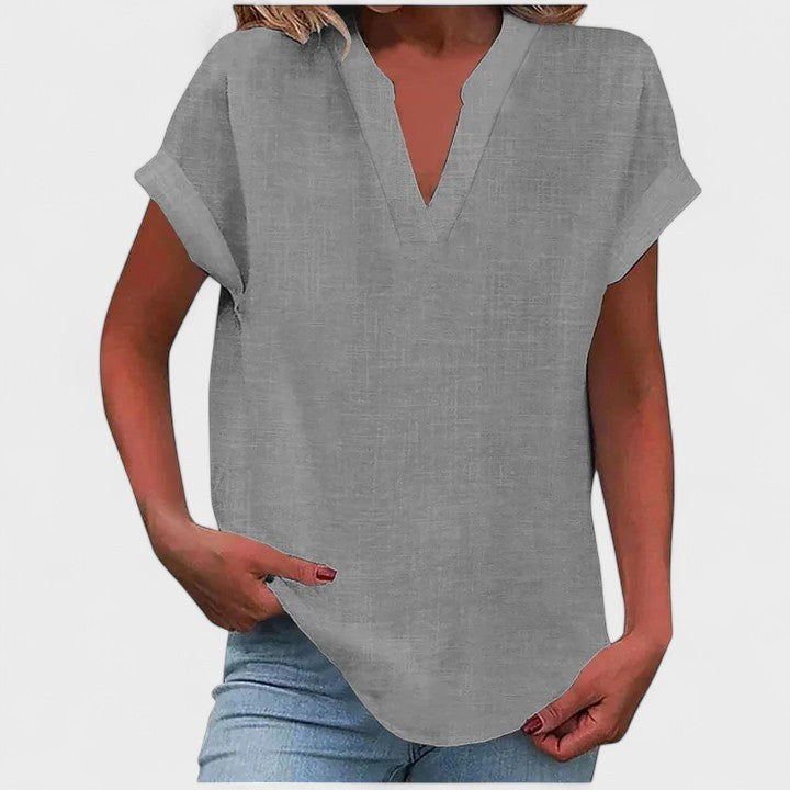 Eliana | Women's V-Neck Short Sleeve Blouse - Sky Blue