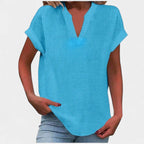 Eliana | Women's V-Neck Short Sleeve Blouse - Red