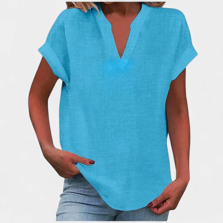 Eliana | Women's V-Neck Short Sleeve Blouse - Red