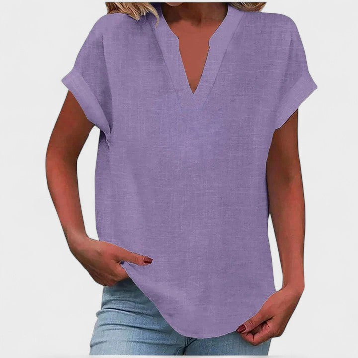 Eliana | Women's V-Neck Short Sleeve Blouse - Pink