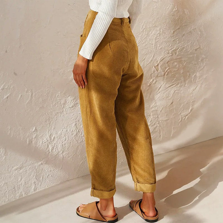 Eliane | Women's High-Waist Wide-Leg Corduroy Trousers, Pleated Front Trousers | Animated Apparel | Brown