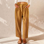 Eliane | Women's High-Waist Wide-Leg Corduroy Trousers, Pleated Front Trousers | Animated Apparel | Green