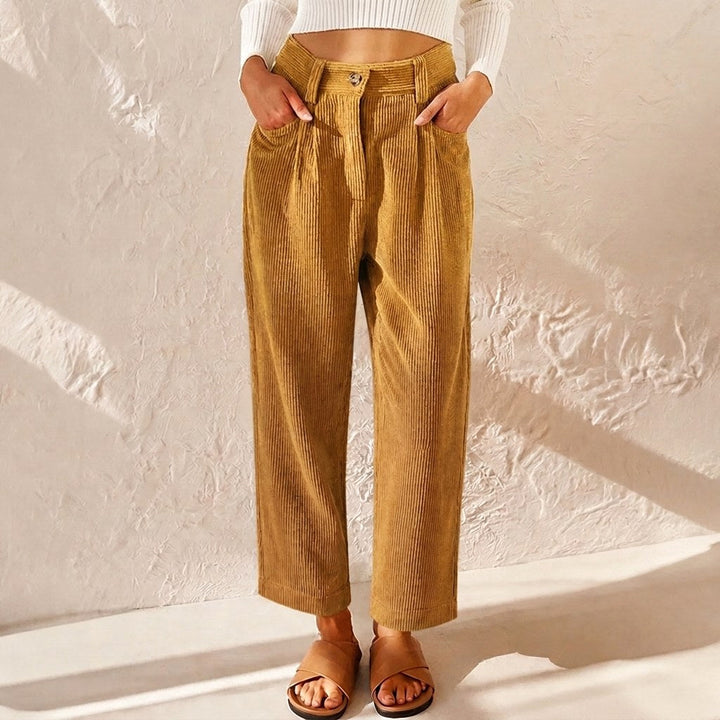 Eliane | Women's High-Waist Wide-Leg Corduroy Trousers, Pleated Front Trousers | Animated Apparel | Green