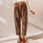 Eliane | Women's High-Waist Wide-Leg Corduroy Trousers, Pleated Front Trousers | Animated Apparel | Blue