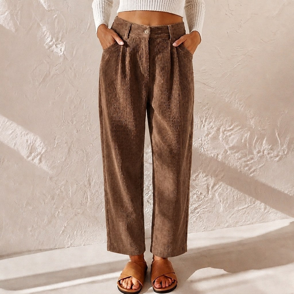 Eliane | Women's High-Waist Wide-Leg Corduroy Trousers, Pleated Front Trousers | Animated Apparel | Black