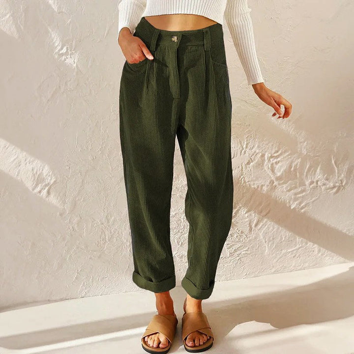 Eliane | Women's High-Waist Wide-Leg Corduroy Trousers, Pleated Front Trousers | Animated Apparel