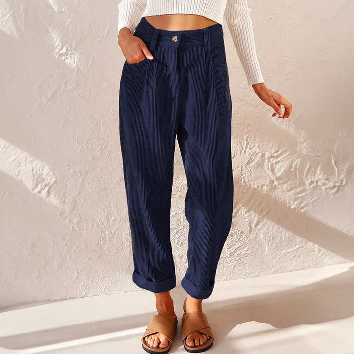 Eliane | Women's High-Waist Wide-Leg Corduroy Trousers, Pleated Front Trousers | Animated Apparel