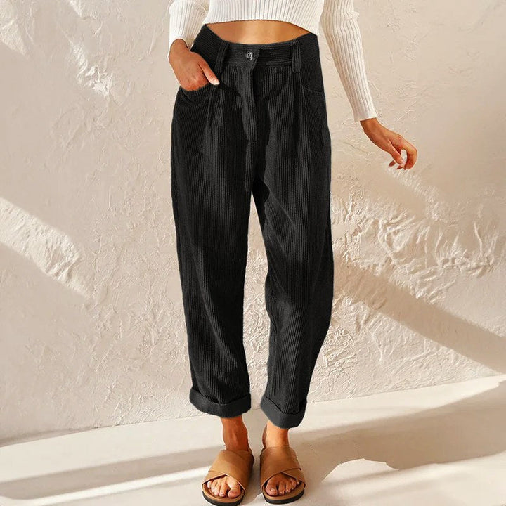 Eliane | Women's High-Waist Wide-Leg Corduroy Trousers, Pleated Front Trousers | Animated Apparel