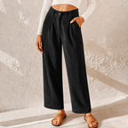 Eliane | Women's High-Waist Wide-Leg Corduroy Trousers, Pleated Front Trousers | Animated Apparel