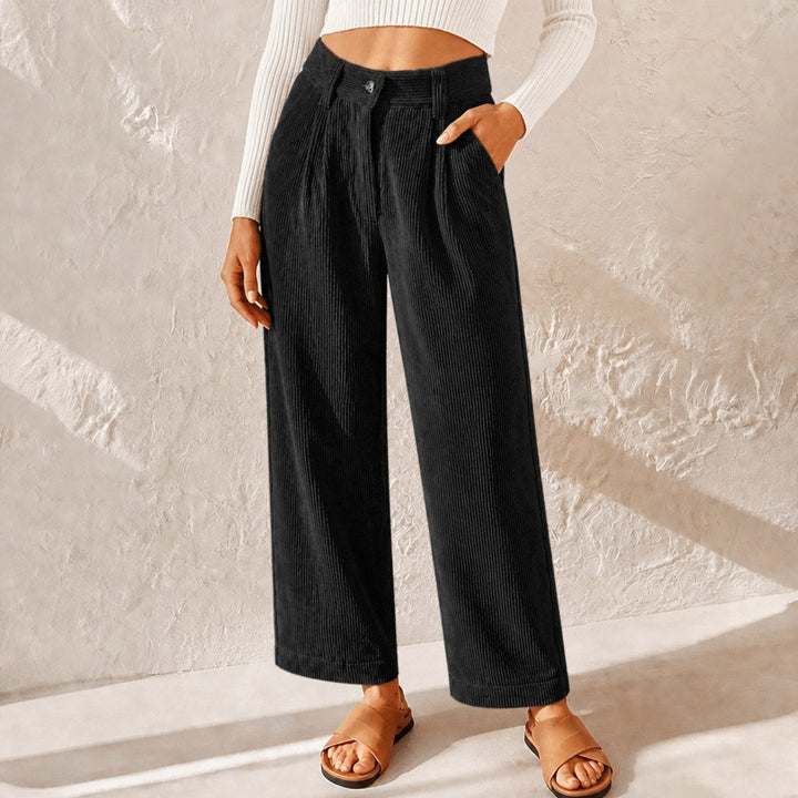 Eliane | Women's High-Waist Wide-Leg Corduroy Trousers, Pleated Front Trousers | Animated Apparel