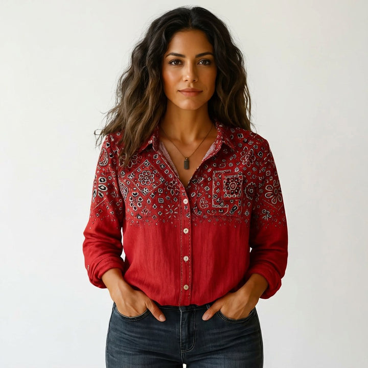 Elina | Women's Botanical Button-Down Blouse - Rood