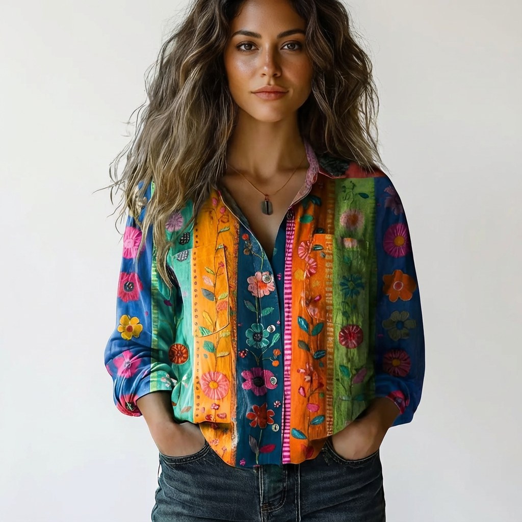 Elina | Women's Botanical Button-Down Blouse - Oranje