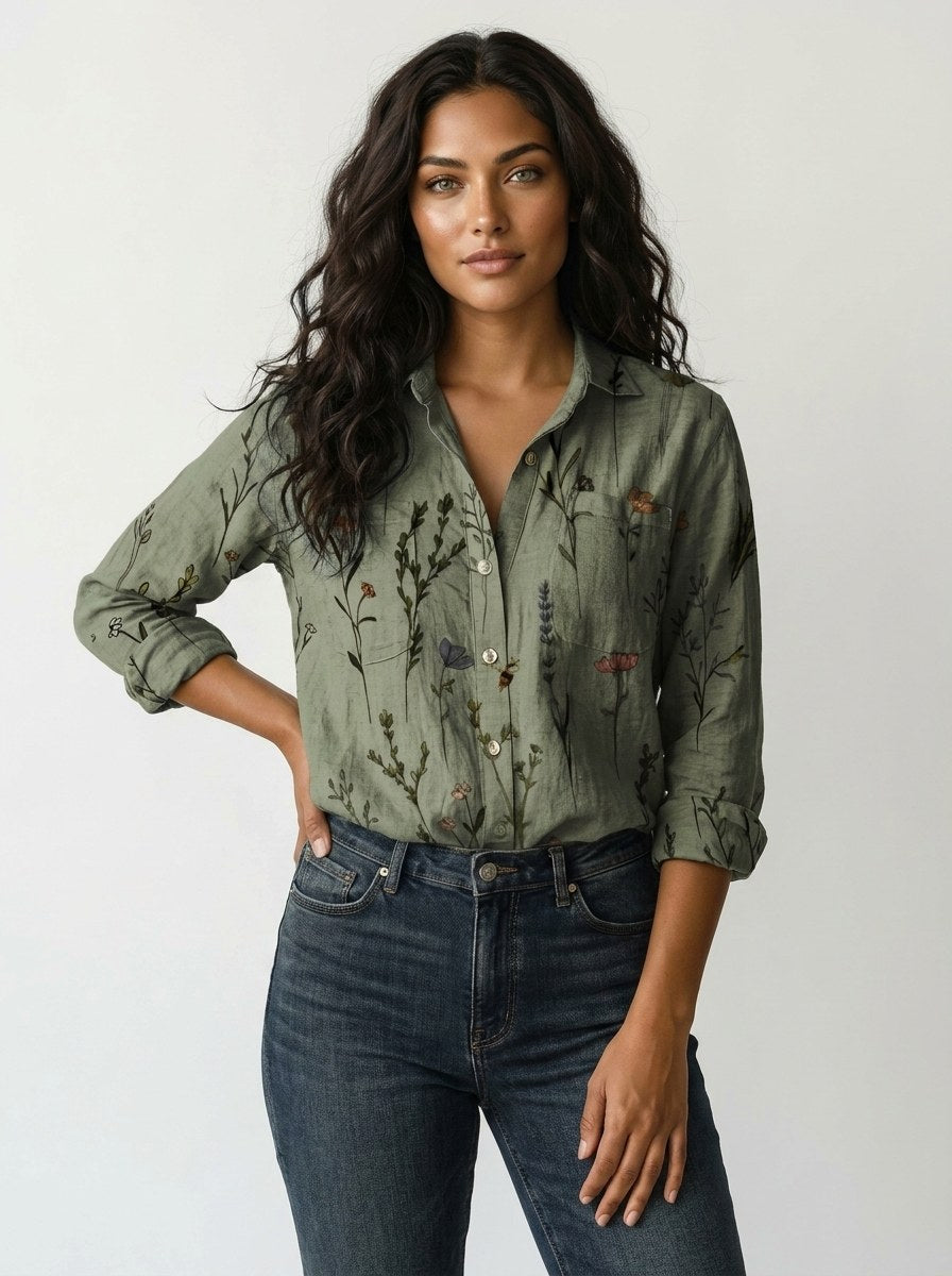 Elina | Women's Botanical Button-Down Blouse - image 7
