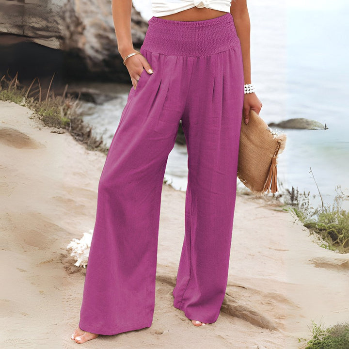 Elina | Women's High-Waisted Linen Stretch Pants - Wit