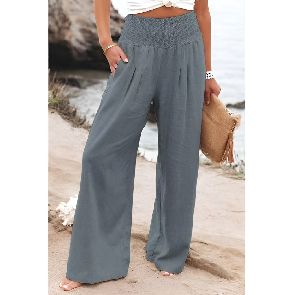 Elina | Women's High-Waisted Linen Stretch Pants - Groen