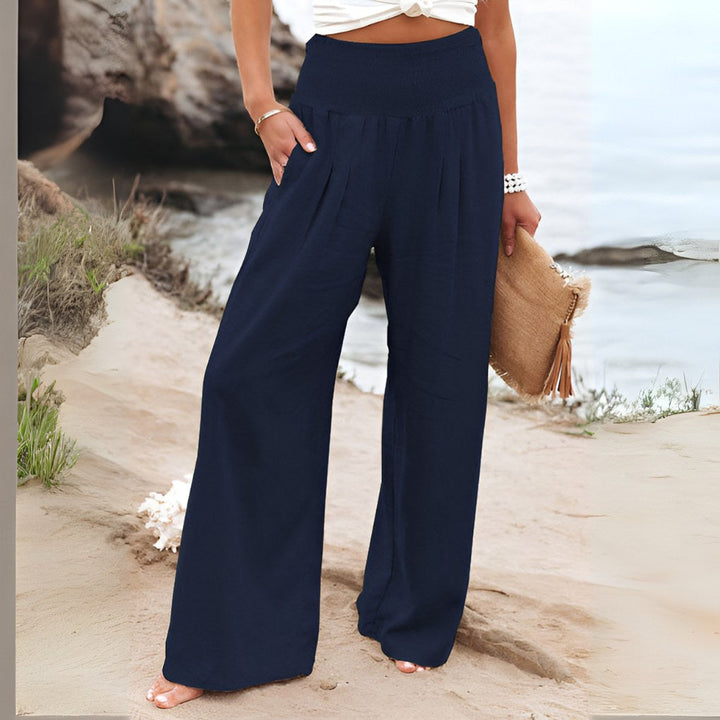 Elina | Women's High-Waisted Linen Stretch Pants - Dunkergroen