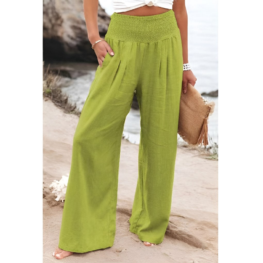 Elina | Women's High-Waisted Linen Stretch Pants - Rood