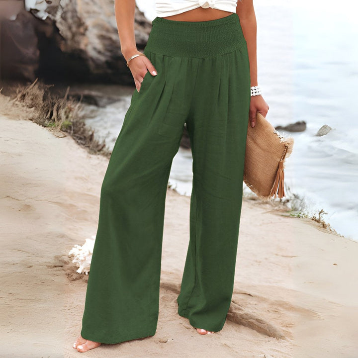Elina | Women's High-Waisted Linen Stretch Pants - Paars